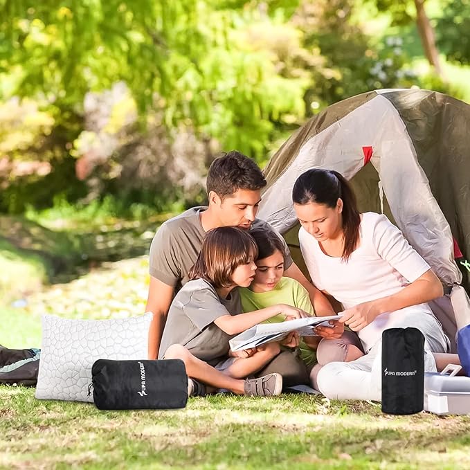 SUPA MODERN Cooling Bed Pillows for Sleeping 1 Pack Small Shredded Memory Foam Pillow Camping Travel Pillow - Compressible Medium Firm, Breathable Cover, ldeal Backpacking Hiking, Airplane and Car