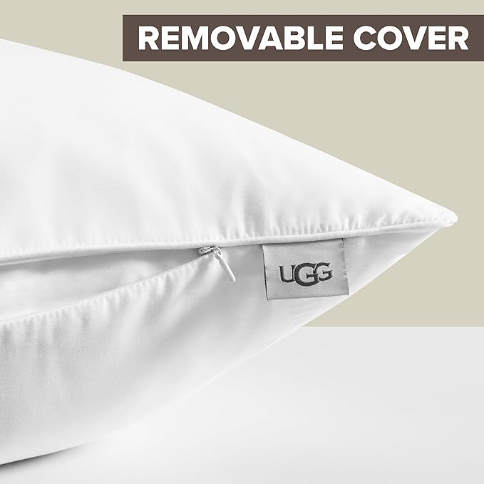 UGG Cooling Pillow Standard Size Luxury Hotel Style for Stomach, Back or Side Sleepers with Washable Cover Hypoallergenic Down Alternative for King Beds, 20-inch x 36-inch, White