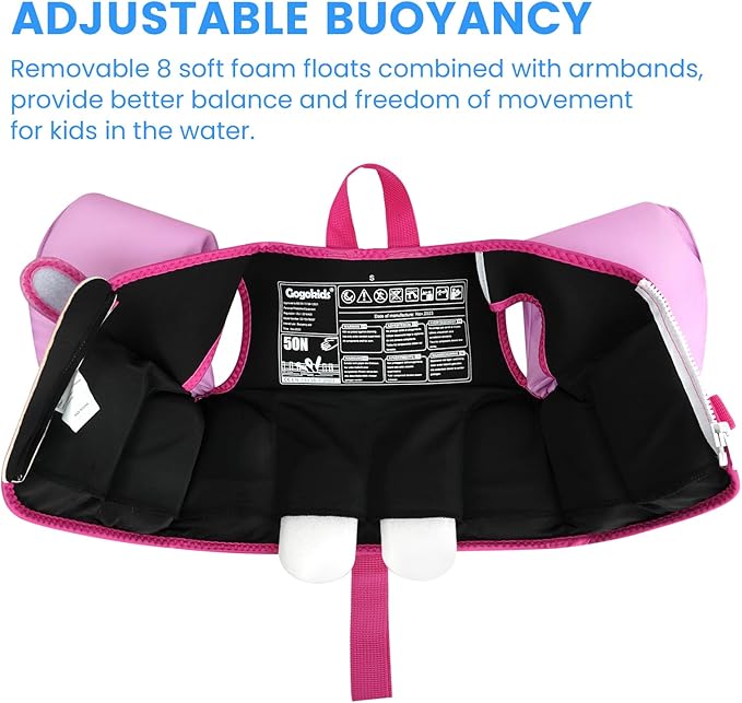 Gogokids Swim Vest for Kids Learn to Swim, Toddler Floaties Fit 20-50 lbs Girls & Boys, Buoyancy Jacket Swimming Aid with Duel Adjustable Safety Strap and Padded Crotch Straps