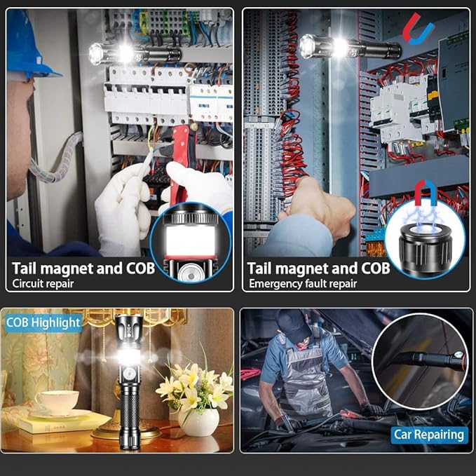 Tactical Flashlight Rechargeable, High Lumens Led Flashlights Handheld-Magnetic Base, Super Bright, Zoomable, Water-Resistance, 4 Modes, Powerful Flash Light for Camping, Hiking and Emergence