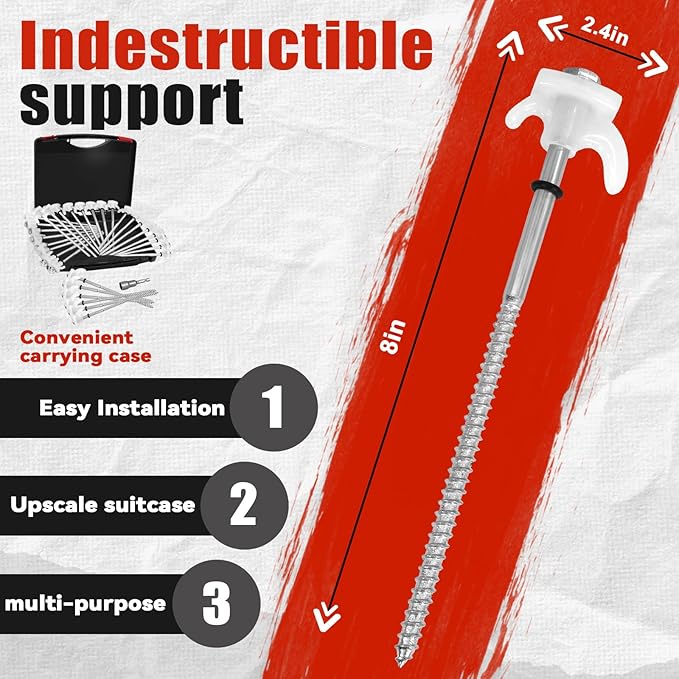 20 Pack 8" Screw in Tent Stakes Heavy Duty- Ground Anchors Screw- Tent Pegs Camping Stakes- Hex Pegs Drillable Tent Stakes and Hexagon Head Drive and Storage Box (White)