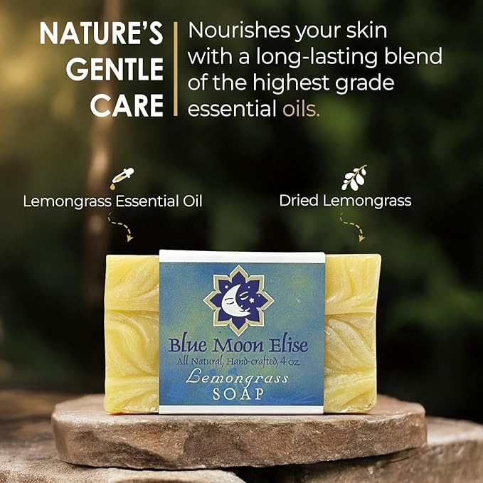 Lemongrass Bar Soap for Men and Women, Made with Organic Ingredients, Handmade in the USA, Moisturizing and Therapeutic for Face/Body, Soap Bar for Sensitive Skin