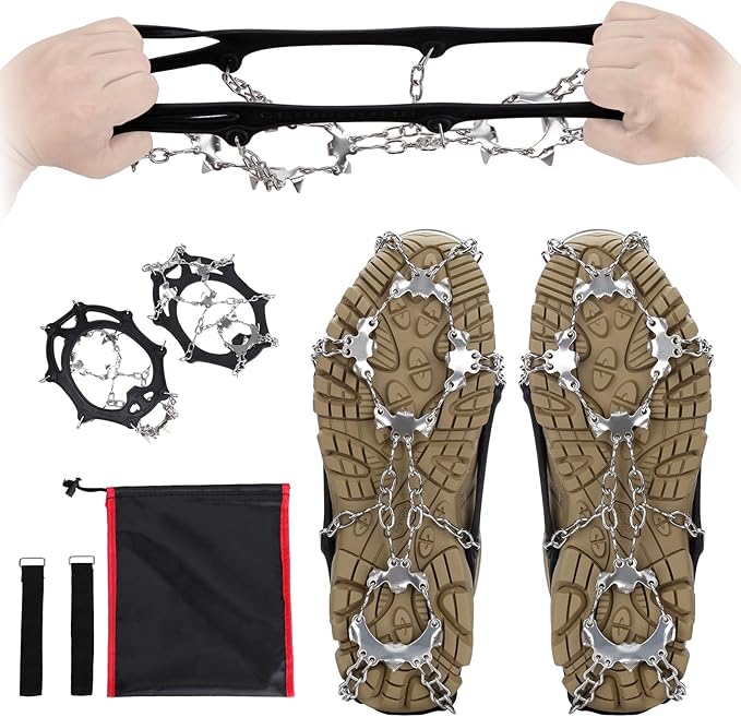 Crampons Upgraded 19 Spikes Ice Snow Grips Traction Cleats System Safe Protect for Walking, Jogging, or Hiking on Snow and Ice