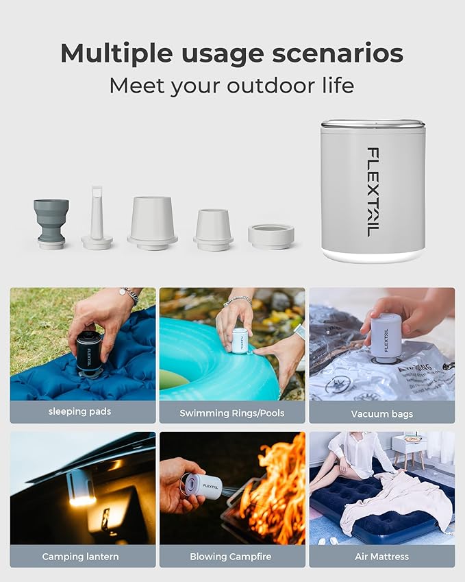 FLEXTAILGEAR Portable Air Pump with Camping Lantern Tiny Pump 2 / 2X 4kPa Air Pump for Inflatables Rechargeable Air Mattress Pump with Magnetic Design for Sleeping Pads, Pool Floats, Swimming Rings