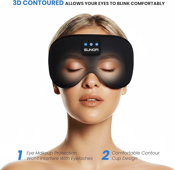 Sleep Headphones Bluetooth 5.4, 3D Sleep Mask with Ultra-Thin HD Stereo Speakers, Wireless Music Eye Mask Headphones for Side Sleepers, Travel, Relaxation