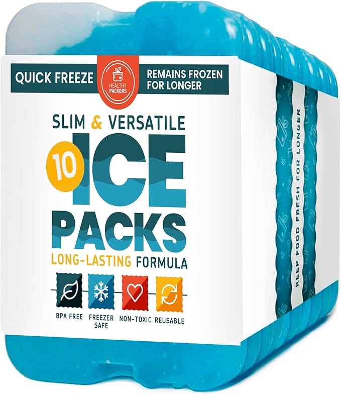 Healthy Packers Ice Packs for Lunch Boxes & Coolers - Freezer Packs - Original Cool Pack | Cooler Accessories for Beach, Camping & Fishing | Slim & Long-Lasting Reusable Ice Pack for Cooler