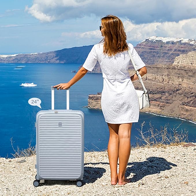 Hard Shell Expandable Luggage Sets 2 Piece with Spinner Wheels Cup Holder, Top Opening Lightweight Luggage Rolling Suitcase with Lock, Carry On And Checked Luggage Set 2 Piece (White, 20/28)