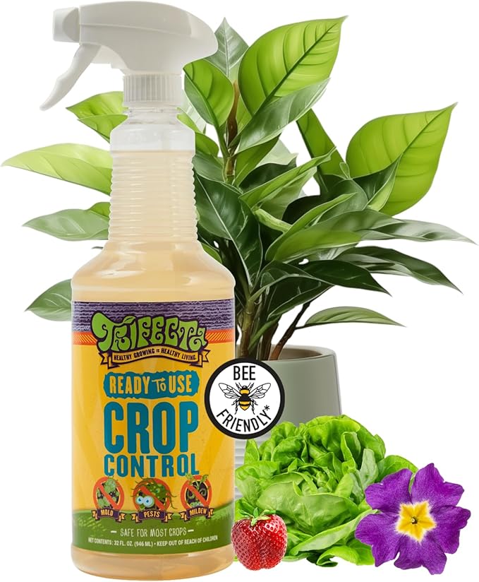 Trifecta Crop Control Ready to Use Maximum Strength Natural Pesticide, Fungicide, Miticide, Insecticide, Help Defeat Spider Mites, Powdery Mildew, Botrytis and Mold on Plants 32 OZ Size