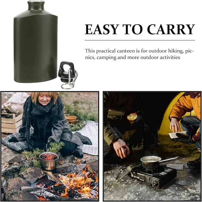 balacoo Camping Canteen, Portable Aluminum Army Water Bottle, Flat Design, 500ml, Ideal for Hiking, Camping, and Outdoor Activities (Random Color)