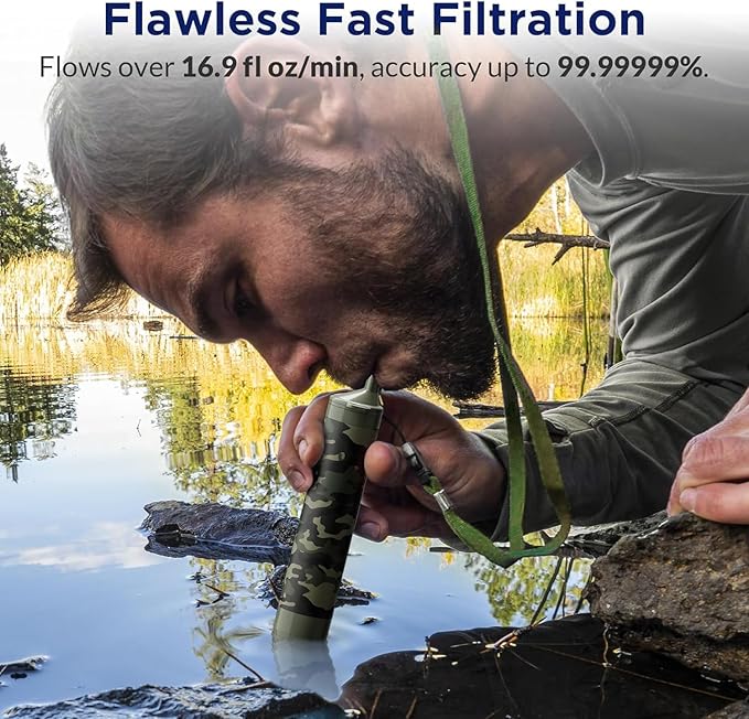 Membrane Solutions Straw Water Filter S1, NSF/ANSI 42&372&401 certificated, Survival Filtration Portable Gear, Emergency Preparedness, Supply for Drinking Hiking Camping Team Family Outing