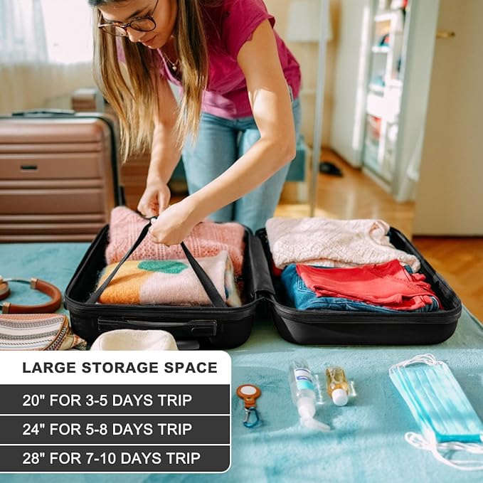 Kono 28 Inch Luggage Expandable Suitcase Lightweight with Spinner Wheels TSA Lock Hardside Large Checked Luggage Durable Rolling Suitcase Black