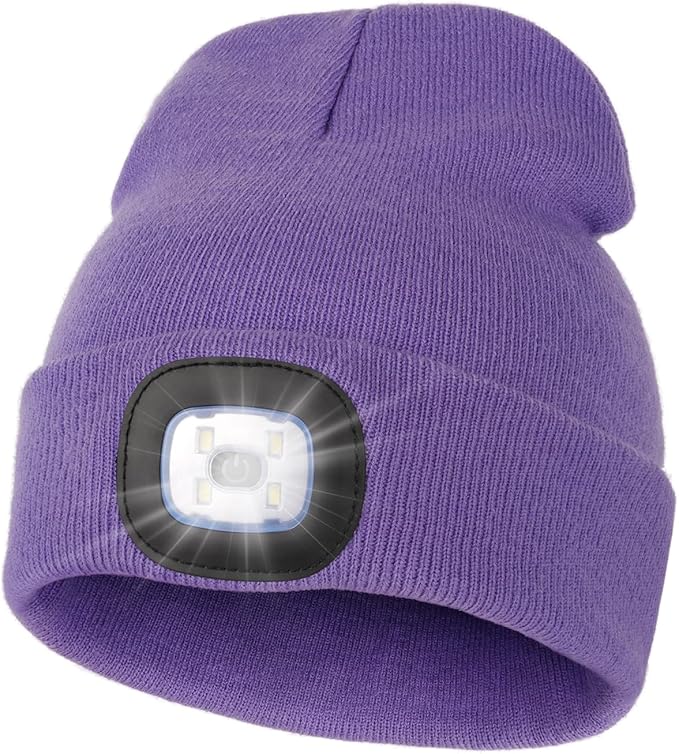 MELASA Unisex Hat with Light, USB Rechargeable Hands Free Headlamp LED Beanie, Winter Gifts for Men Dad Father Husband Him