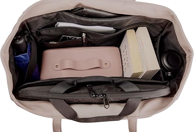 Kenneth Cole REACTION Marley Vegan Pebble Leather Tote, Taupe, 16" Laptop Tote