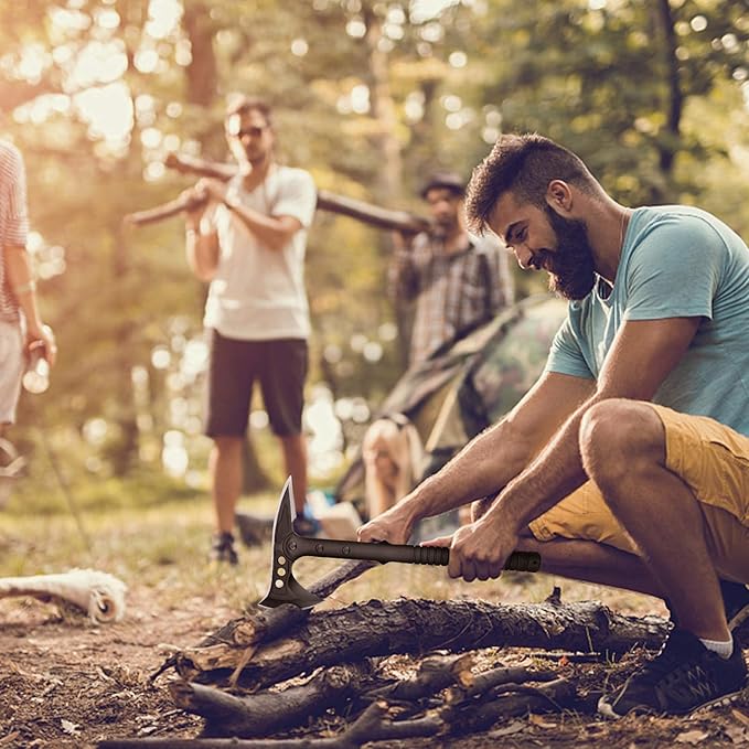 Camping Axe, Survival Throwing Hatchet with Sheath, Tactical Tomahawk with Spike, Nylon Fiber Handle for Outdoor Survival Hiking Camping