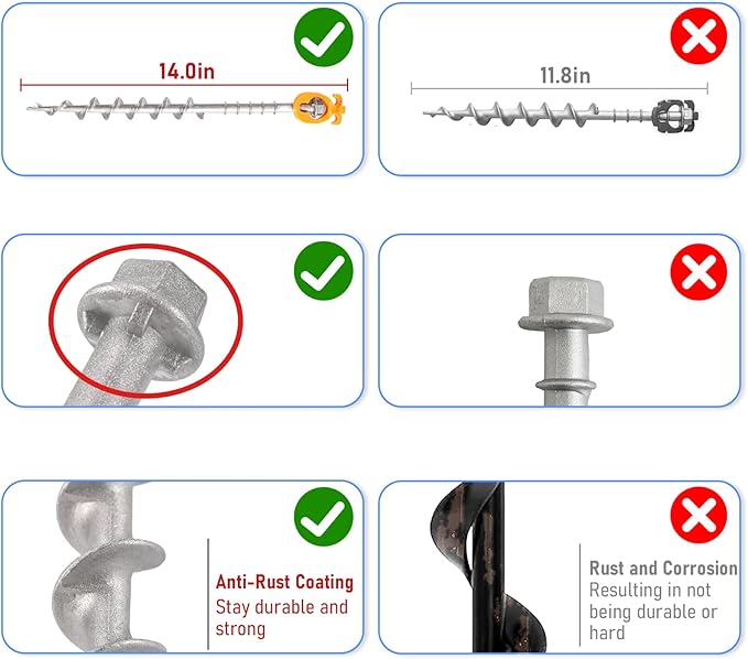 12 PCS Screw in Tent Stakes for Women Men - Ground Anchors for Sand, Canopy, Trampolines, Camping Aluminium Heavy Duty Rust Prevention Pegs Drillable Lightweight Safe - Silvery 14 inch