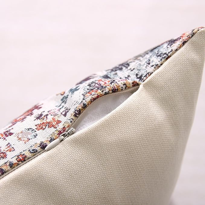 Outdoor Waterproof Pillow Set of 2 - 12X20 Inch Bohemian Vintage Carpet Pattern, Blue & Burnt Orange, Ethnic Design, Decorative Farmhouse Pillow Covers for Couch, Garden, Balcony