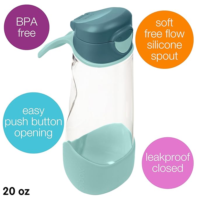 b.box 20 oz Sport Spout Kids Water Bottle for School, Sports, Travel, Daycare. Leakproof, Spill Proof, Dishwasher Safe. Easy Grip Triangle Shape, Durable Tritan Material. BPA Free.