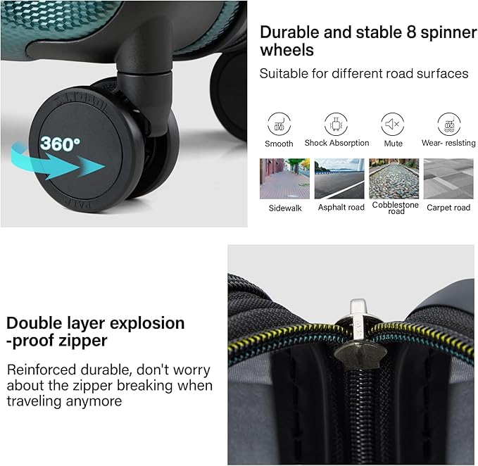 Hanke 29 Inch Expandable Checked Luggage Lightweight PC Hard Shell Luggage Suitcases with Wheels Travel Luggage Rolling Large Suitcase Travel Luggage Bag for Study Abroad.(Blackish Green)