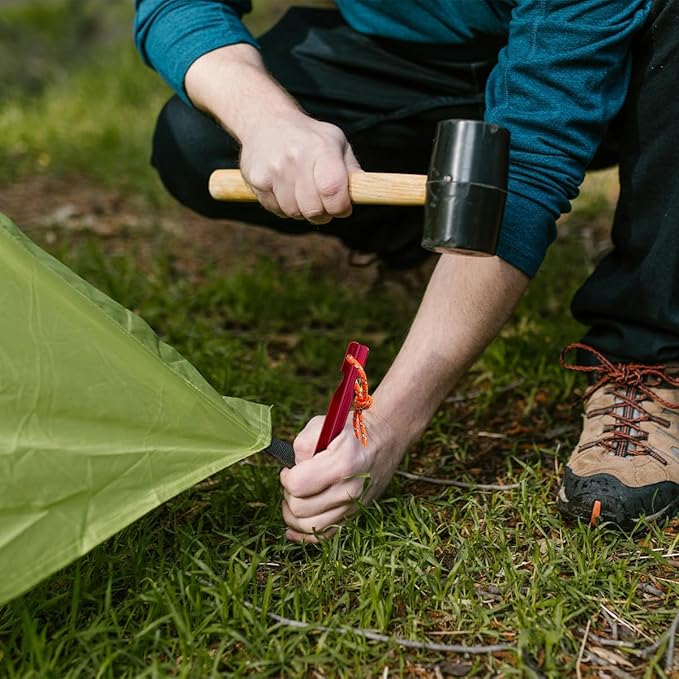 12 Pack Tent Stakes, 7-inch Ultralight Aluminum Ground Pegs with Reflective Pull Ropes, Tri-Beam Stake in a Carrying Bag, for Camping, Backpacking, Hiking, Hammocks and Canopy, Red