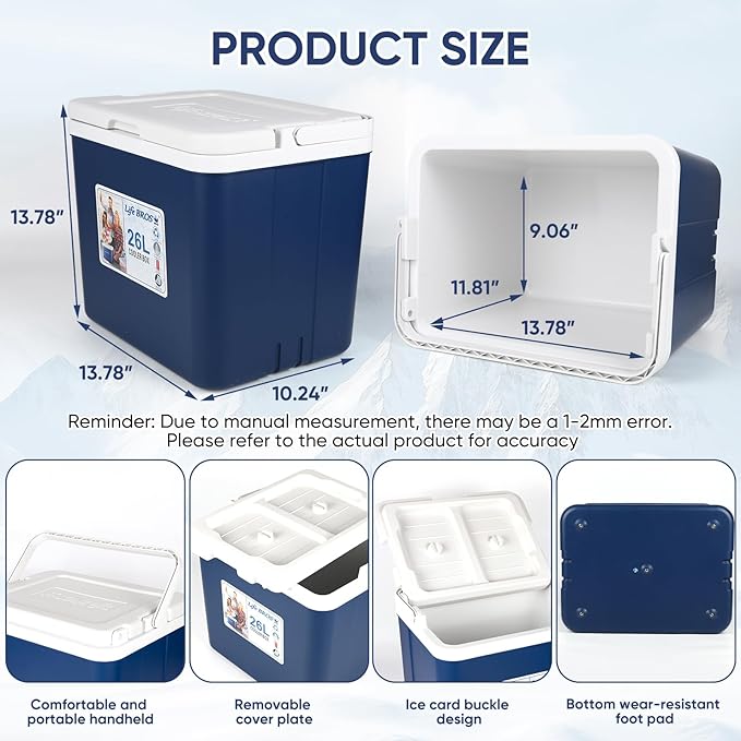 11Qt 19Qt Insulated Portable Cooler Leak-Proof Ice Chest Lunch Box Hard Coolers with Extra Ice Pack for BBQ, Camping, Pincnic