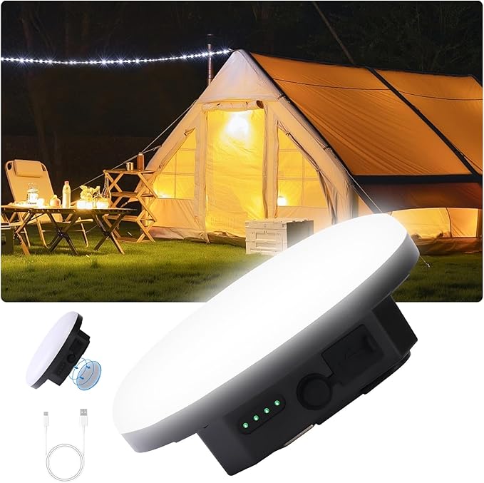 Tent Light Hanging for Camping,Bright LED Rechargeable Portable Lantern for Vendor Booths,Waterproof Outdoor Lights with Battery Power, Camp Lamp Light with Magnet for Outdoor Glamping(Black)