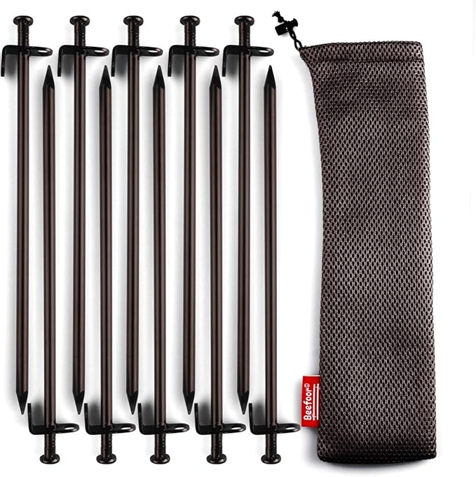 Heavy Duty Steel Tent Stakes - Tarp Pegs Camping Stakes for Outdoor Camping Canopy and tarp, 12 inch 8/10/12PC Pack