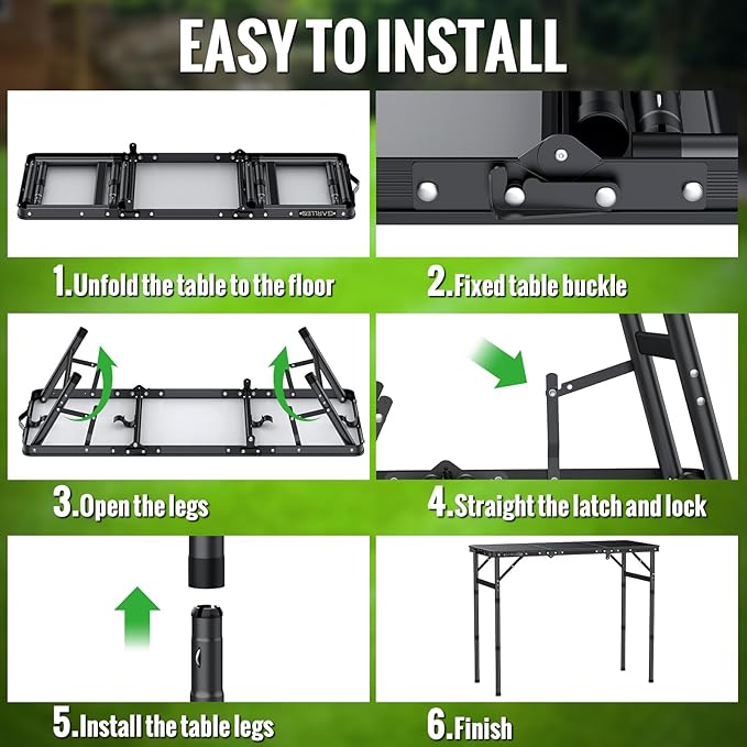 GARLLEN Folding Camping Table, 3-Adjustable Height Portable Picnic Table with Carrying Bag, Lightweight Aluminum Folding Outdoor Table for Camping, BBQ, Picnic, 34.2" L x 15.7" W, Black