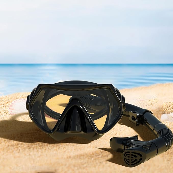 Snorkeling Gear for Adults, JRing Snorkel Mask Set with 180 Degree Tempered Glass Anti Fog Goggles Scuba Dry Top Snorkel for Swimming, Scuba Diving Mask for Men Women