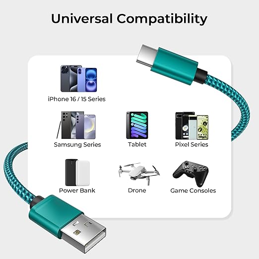 Basesailor for iPhone 17 16 Pro Max Charger Cord,USB to USB C Cable,Type C Charging Power Cord for Apple 17e 15 iPad 10 Air 4 5,Samsung Galaxy S26 S25 S24 S23,Green,2Pack 10FT(3M)