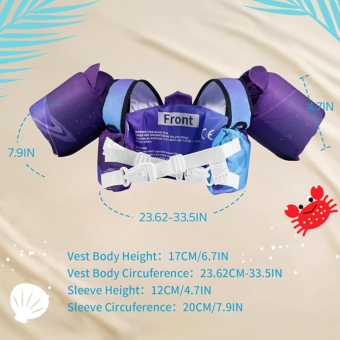 Elejolie Toddler Swim Vest for Child Learn Swiming Training,Infant Safety Swimmies Aid Jacket for Kids 2 3 4 5 6 Years Old,Arm Water Wings for Baby 22-66lbs