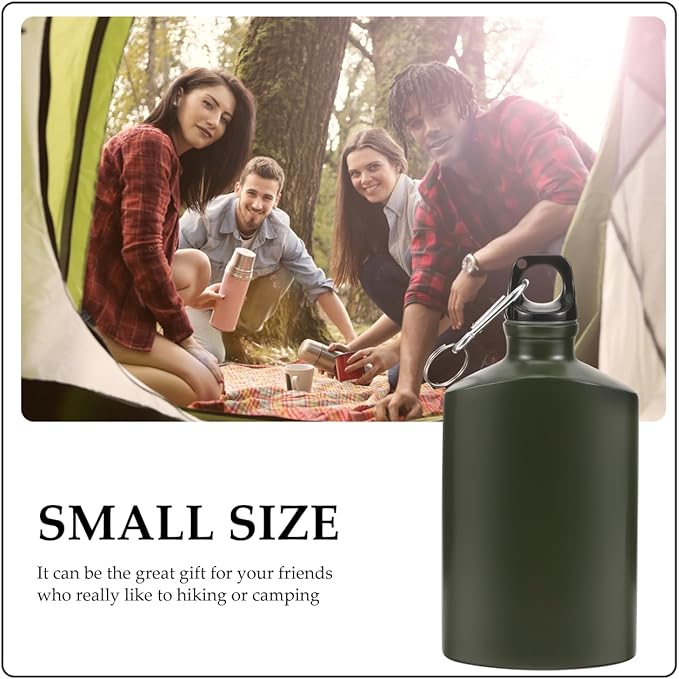 Portable Aluminum Water Canteen with Hook Aluminum Flat Military Canteen Water Bottle for Outdoor Travel Hiking Sport Recreation Supply