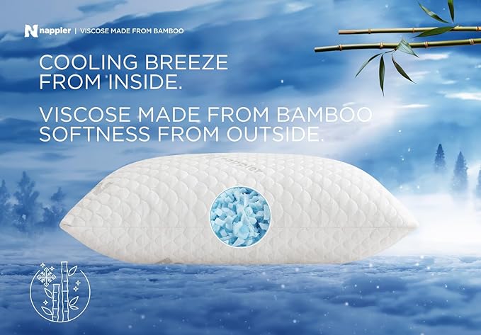 Cooling Pillow for hot Sleepers - Bed Pillows King Size Premium Set of 2 - Supportive Breathable Adjustable Shredded Memory Foam - Medium to Firm Pillows for Back, Stomach & Side Sleepers