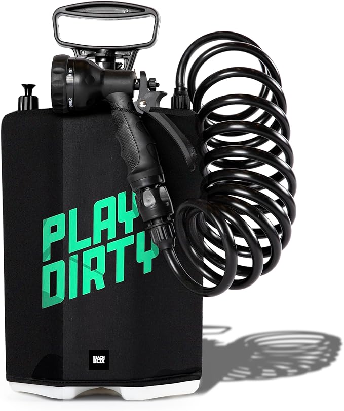 BeachBox Portable Shower Tank – Insulated Hot & Cold Water Tank for Camping, Beach, & Outdoor Adventures – 1.3 Gal Capacity – Multi-Spray Shower Gun – Easy Fill & Carry