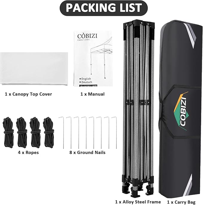 COBIZI 10x10 Pop Up Canopy Without Sidewall,Heavy Duty Canopy UPF 50+ All Season Wind Waterproof Commercial Outdoor Wedding Party Tents for Parties Canopy Gazebo with Carry Bag(10 x 10 ft White)