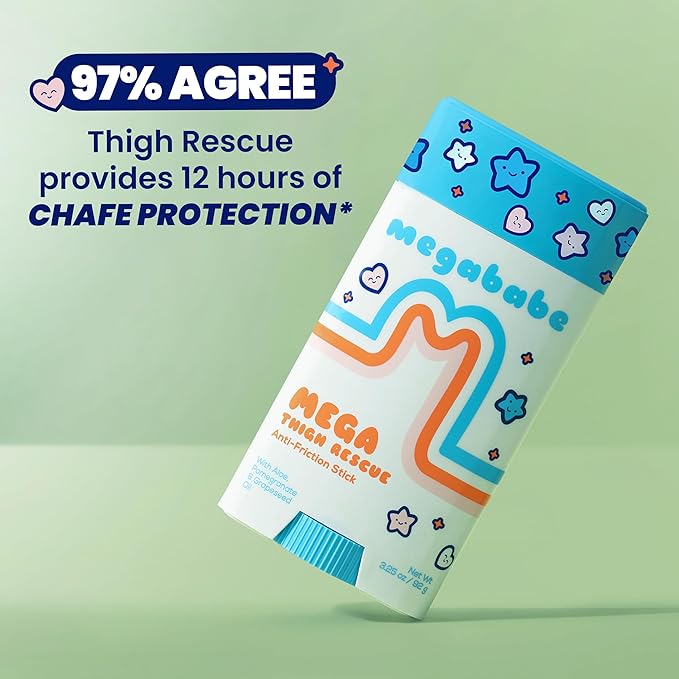 Megababe Mega Thigh Rescue | Jumbo Size Anti-Chafe Stick | Prevents Skin Chafe & Irritation | Thighs, arms, Bra-Lines & More | Summer Vacation Essentials | 3.25oz (Pack of 1)