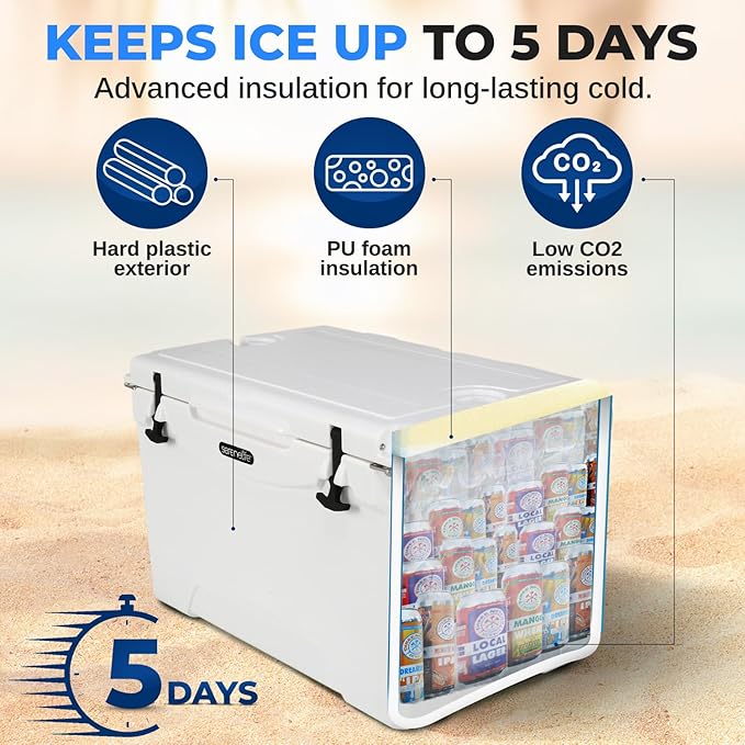 SereneLife Ultra-Tough 25-75 Quart Rotomolded Cooler Box, Holds Upto 64 Cans, Keeps Ice Up to 5 Days, Heavy-Duty Insulated Portable Ice Chest Box, Ideal for Camping, Beach, Picnics, Tailgating, etc