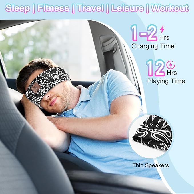 2-Pack Bluetooth Sleeping Headphones, Bluetooth Headband with Ultra-Thin HD Speakers, Headband Headphones for Yoga, Running, Workout, Travel, Sports, Unique Presents for Adult Teens - Black&Red