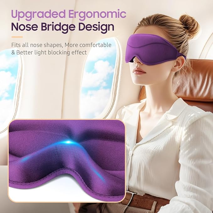 Sleep Mask, Premium Eye Mask for Sleeping, 3D Ergonomic Designed Sleeping Mask, Upgraded Light Blocking & Blindfold Sleep Masks for Women, Men (Purple)