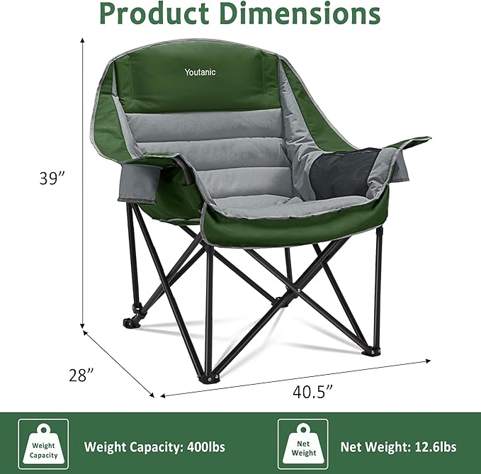 Oversized Camping Chair, Portable Folding Camping Chairs with Side Pocket, Cup Holder and Carry Bag, Heavy Duty Outdoor Camping Chairs for Adults, Fishing, Sports, Trip, up to 400lbs, Style 7