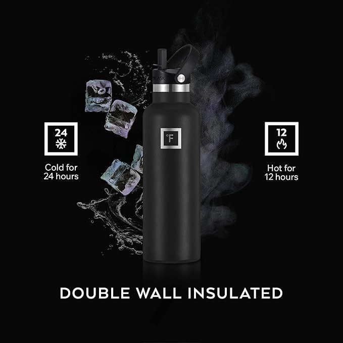 IRON °FLASK Camping & Hiking Hydration Canteens - 3 Lids (Narrow Straw Lid) Leak Proof Vacuum Insulated Stainless Steel - Hot & Cold Double Walled Sports Water Bottle - Cotton Candy, 32 Oz