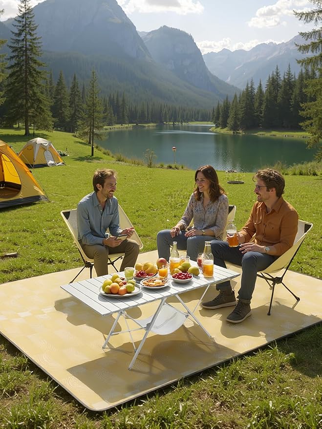 ONEFOREST Camping Table with 2 Camping Chairs and Picnic Blanket, Blanket Tote to Organize Table and Chairs for Outdoor Hiking Picnics BBQ Cooking