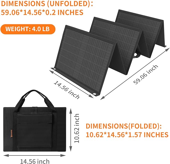 Portable Solar Panel – 60W Foldable Solar Panels with 5V USB and 18V DC for Camping,Cell Phone,Tablet and 5-18V Devices – Compatible with Solar Generators Power Stations