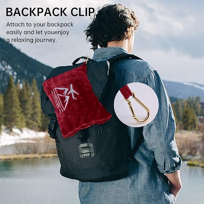 Travel Blanket and Pillow-2-in-1, Ultra-Soft&Compact, One-Piece Airplane Blanket with Hand Luggage Belt and Backpack Clip,Travelers Accessories Gifts, 61x43 Inches（Burgundy）