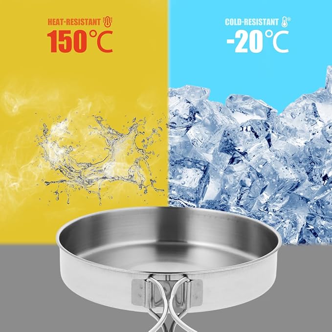 Stainless Steel Camping Frying Pan, 5.82x5.82x1.18inch Portable Outdoor Cooking Pot with Handle Lightweight Non Stick Cookware for Hiking Picnics and Backpacking