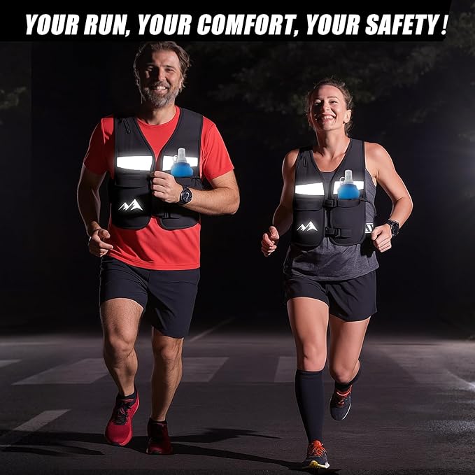 Running Vest for Women & Men,Hydration Vest w/ 17 oz Water Bottle,Breathable & Reflective w/ Adjustable Chest Straps & Waterproof Phone Pouch for Run,Trail,Hiking