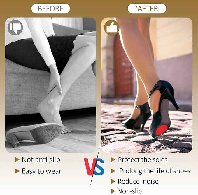 PEASUG 24Pcs Anti Slip Shoe Grips on Bottom of Shoes, Premium Self Adhesive Non Slip Shoe Pads Soles Protector, Rubber Non-Skid Shoes Gummies for Heels, Red