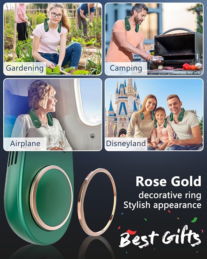 Portable Neck Fan Rechargeable,Neck Air Conditioning Wearable Cooling Device,Wear AC Air Conditioner Flexible Adjustable Angle,5 Speeds No Blade Headphone Design Breezy Hands Free Head Cooler Green