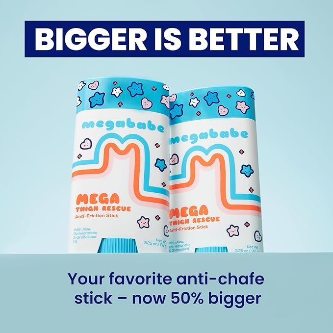 Megababe Mega Thigh Rescue | Jumbo Size Anti-Chafe Stick | Prevents Skin Chafe & Irritation | Thighs, arms, Bra-Lines & More | Summer Vacation Essentials | 3.25oz (Pack of 1)