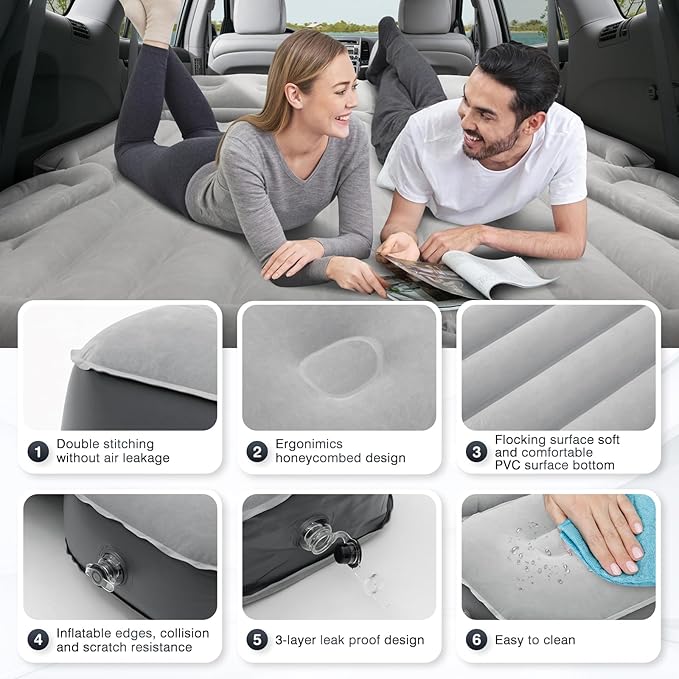 Shademax SUV Air Mattress Inflatable Car Air Mattress for Toyota 4runner RAV4, Jeep Wrangler, Ford Explorer Mattress Outdoor Travel Camping Car Bed with Built-in Pillow for SUV Trunk & Back Seat