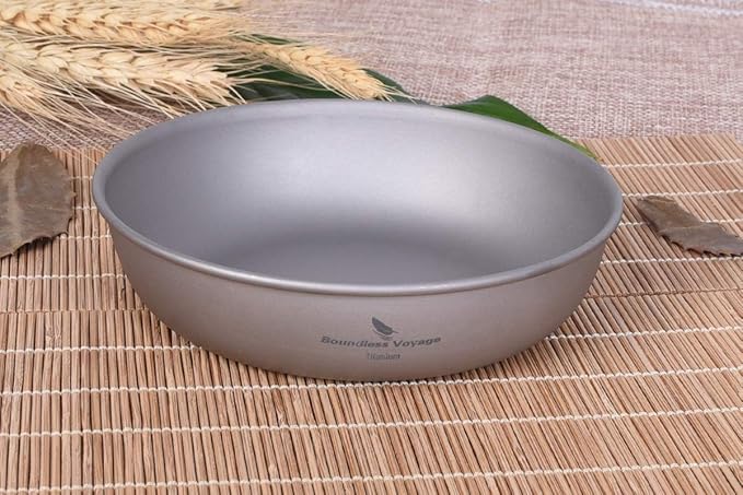 iBasingo Titanium Pan Dish Plate with Carry Mesh Bag Ultralight for Outdoor Camping Tableware Cookware Mess Kit A-Ti1101T